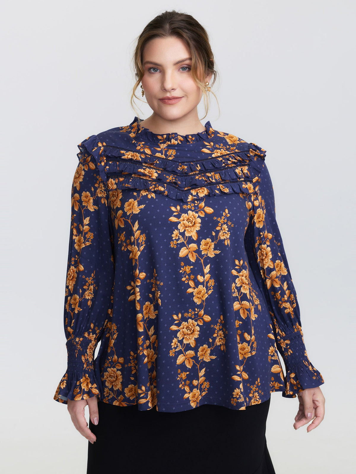 Floral Layered Ruffled Neckline Blouse