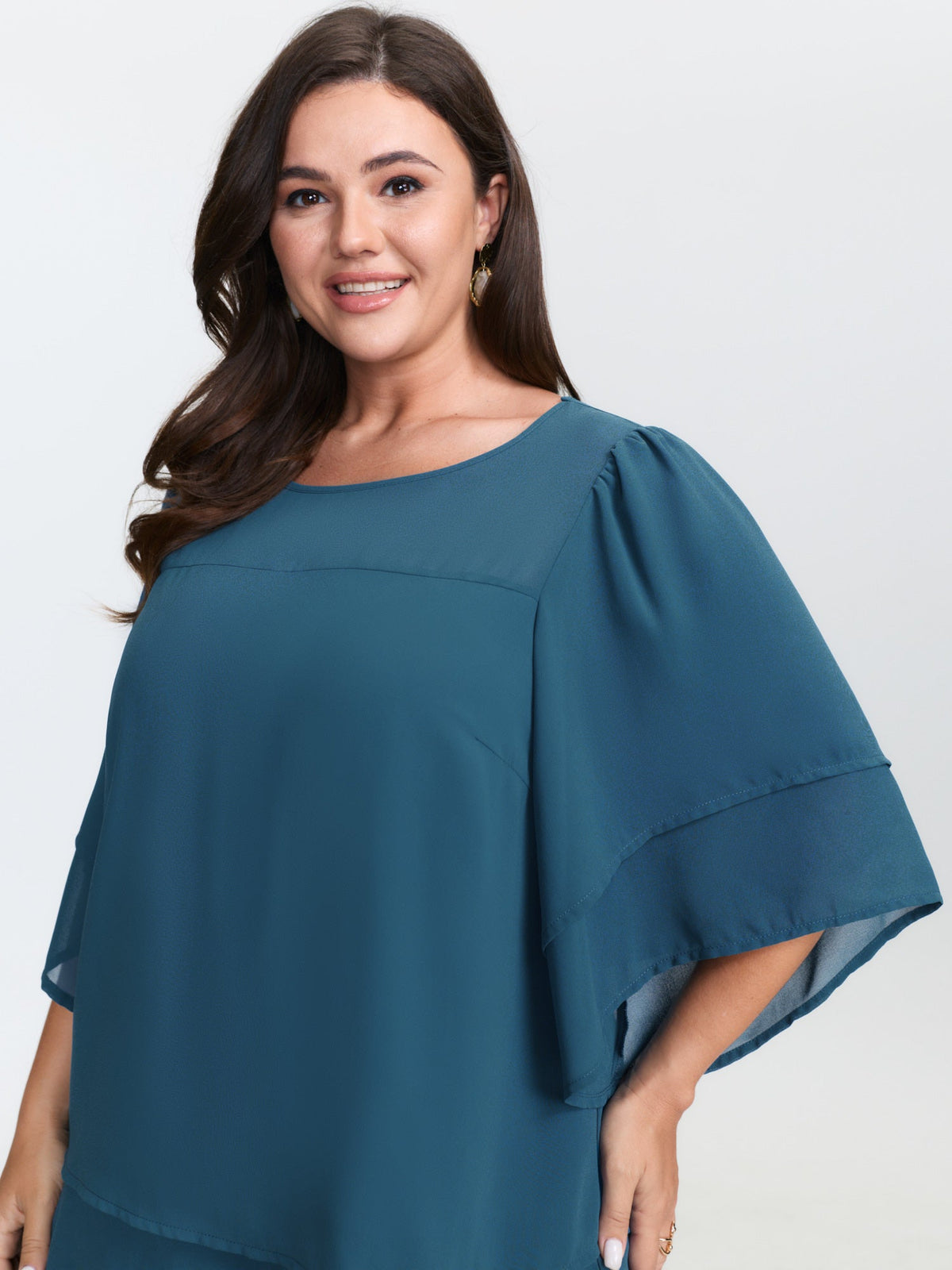 Chiffon Layered Ruffled Sleeve Flowy Blouse