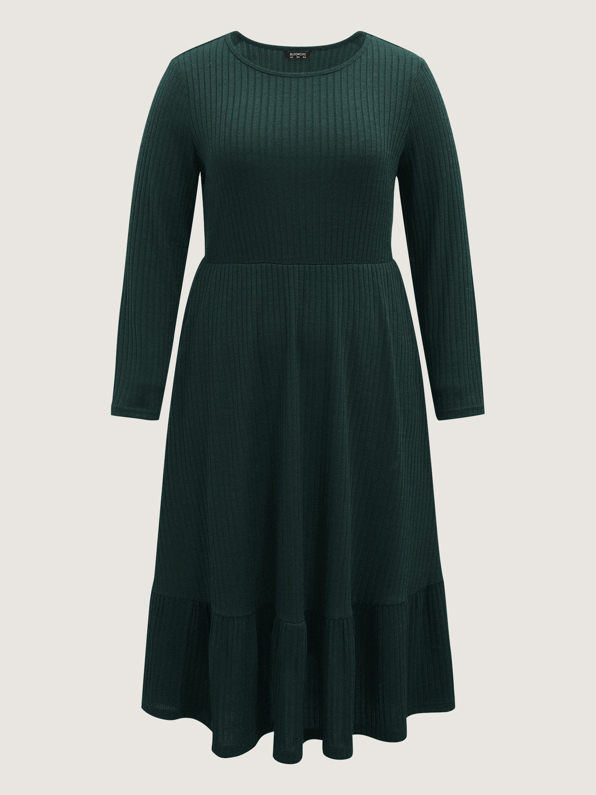 Solid Pocket Rib Knit Ruffle Hem Dress Without Belt