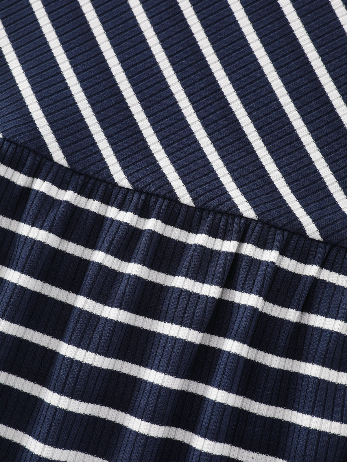 Striped Print Square Neck Rib Mini Dress