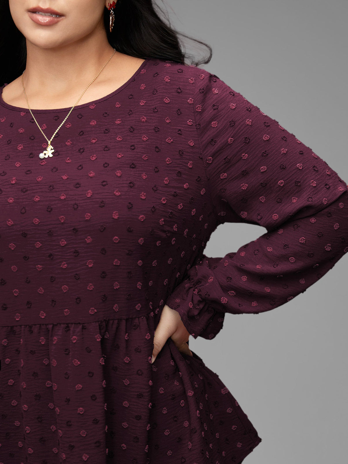 Textured Dot Elastic Cuffs A-line Blouse