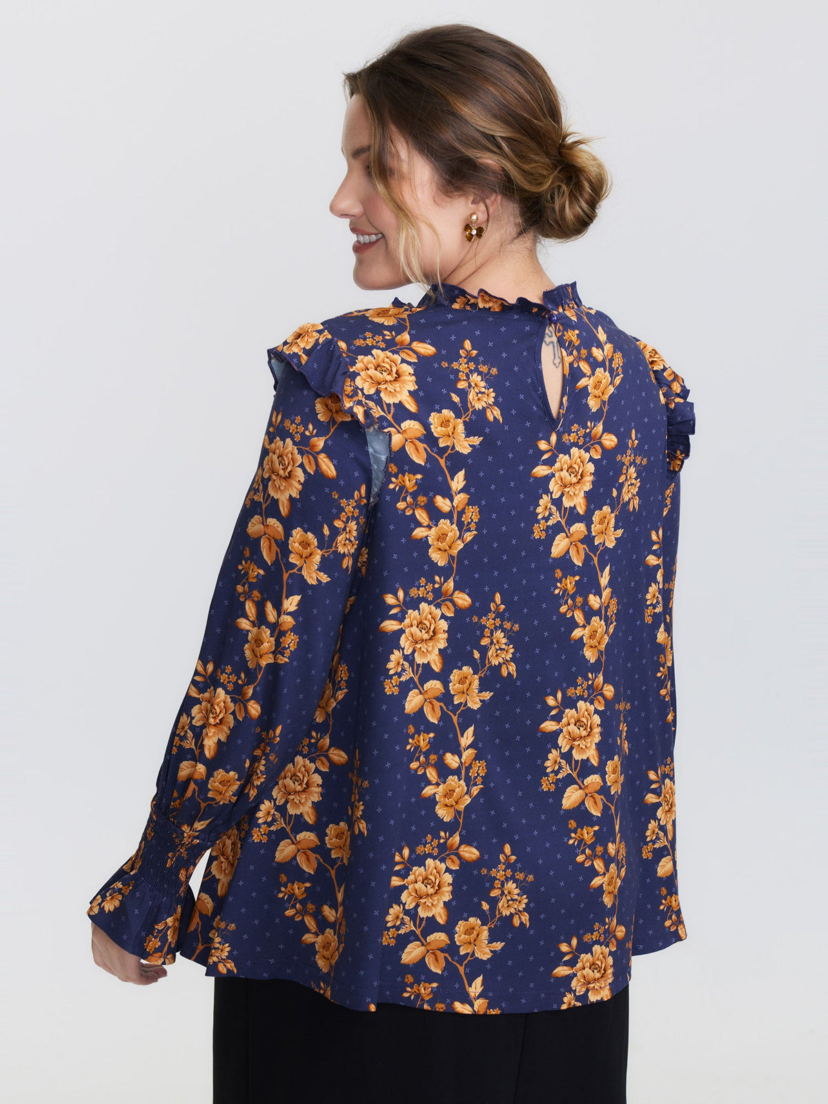 Floral Layered Ruffled Neckline Blouse