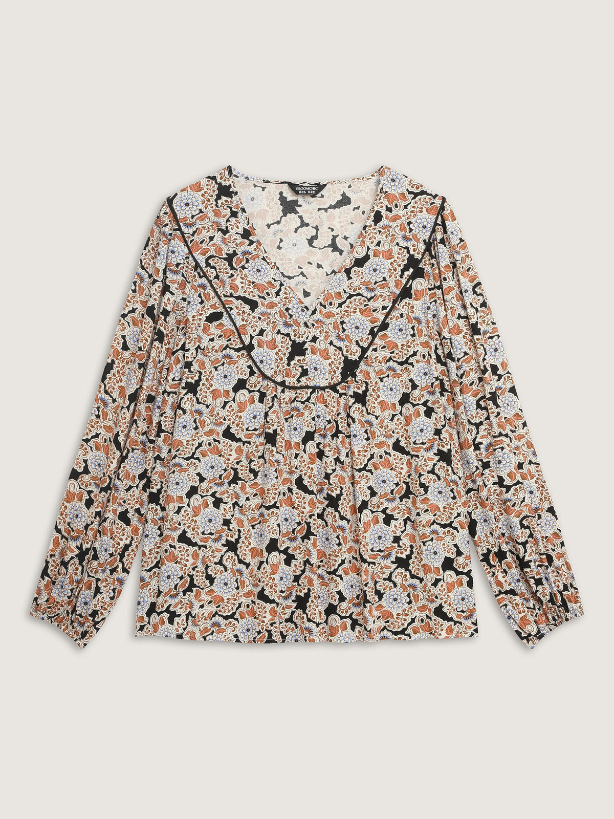 Floral Print Pleated Flowy Blouse