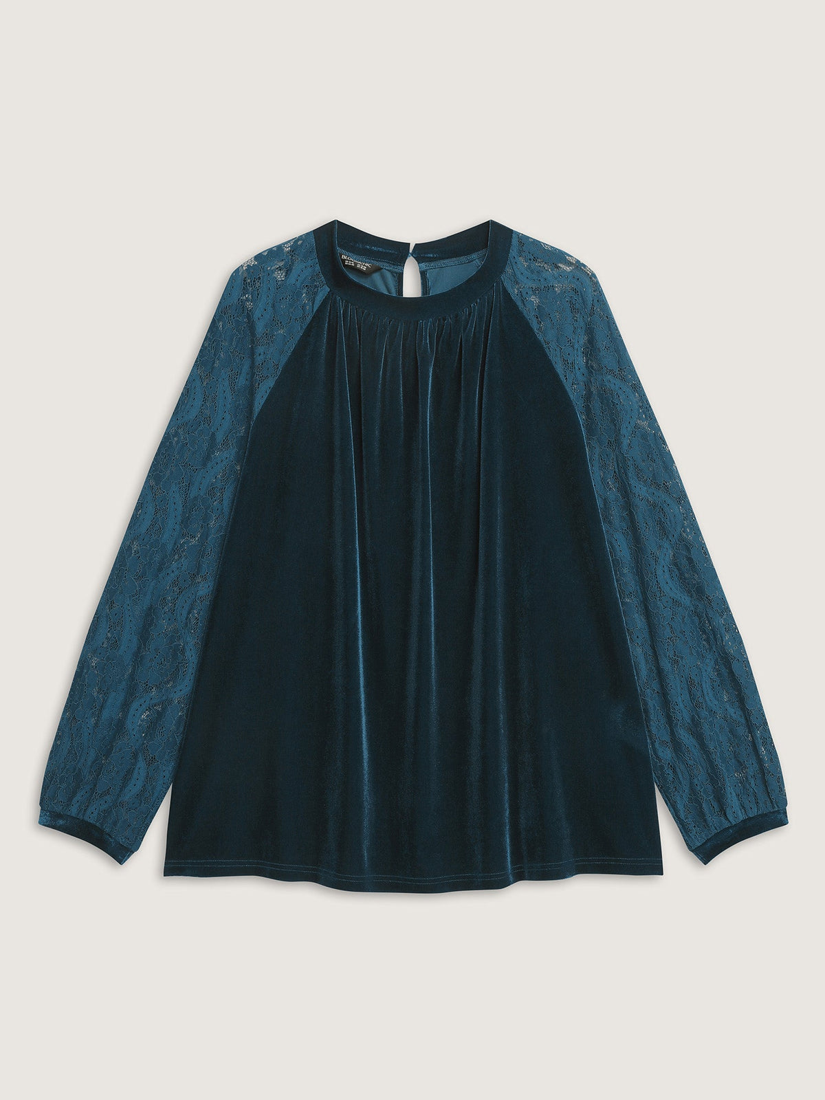 Velvet Sheer Lace Raglan Sleeve Blouse