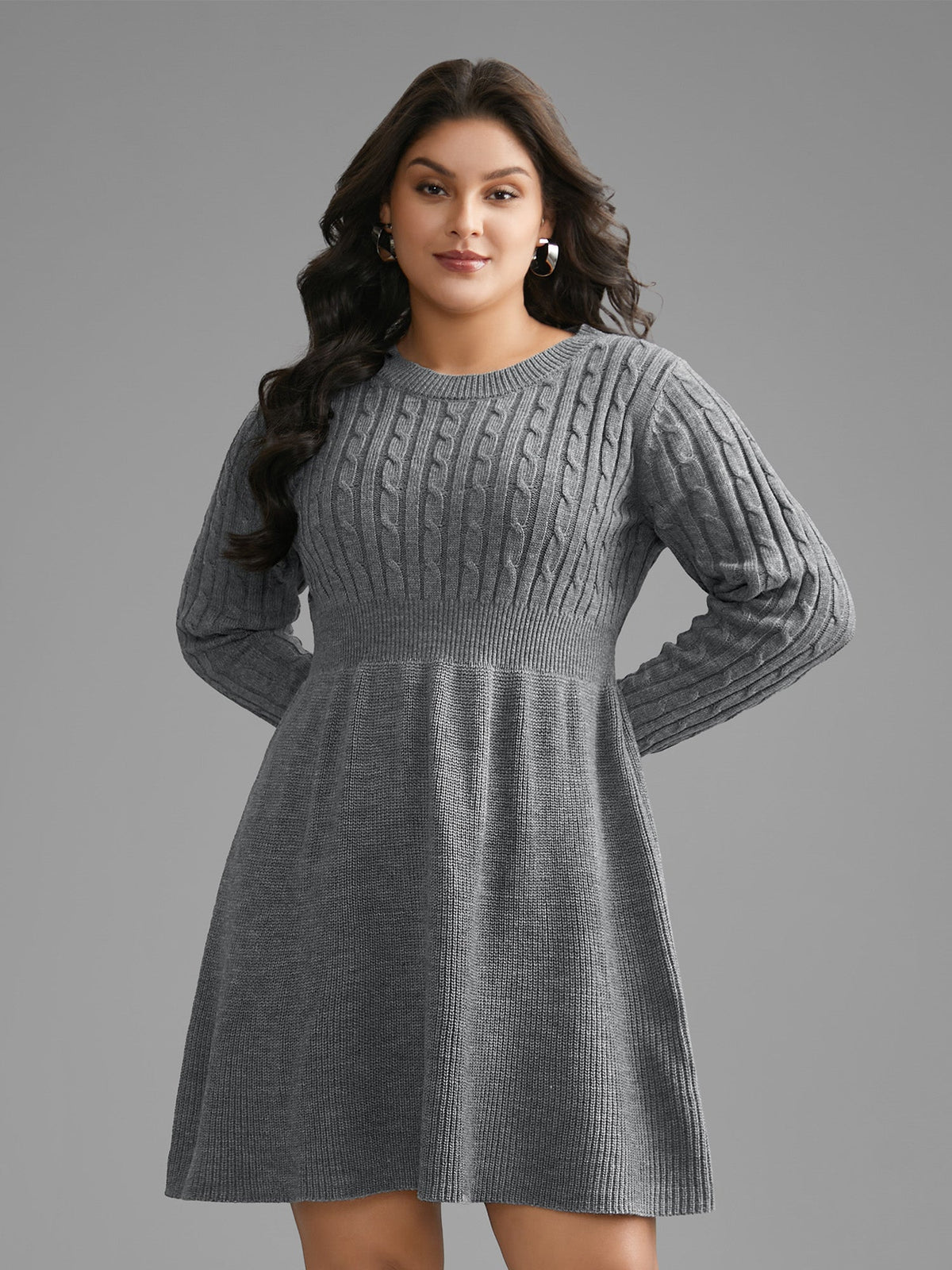 Cable Knit Fit-and-Flare Mini Sweater Dress