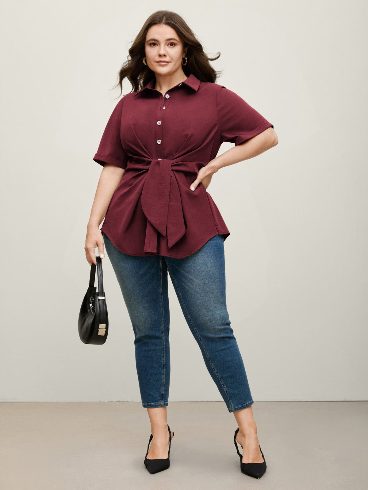 Knotted Front Asymmetrical Hem Blouse