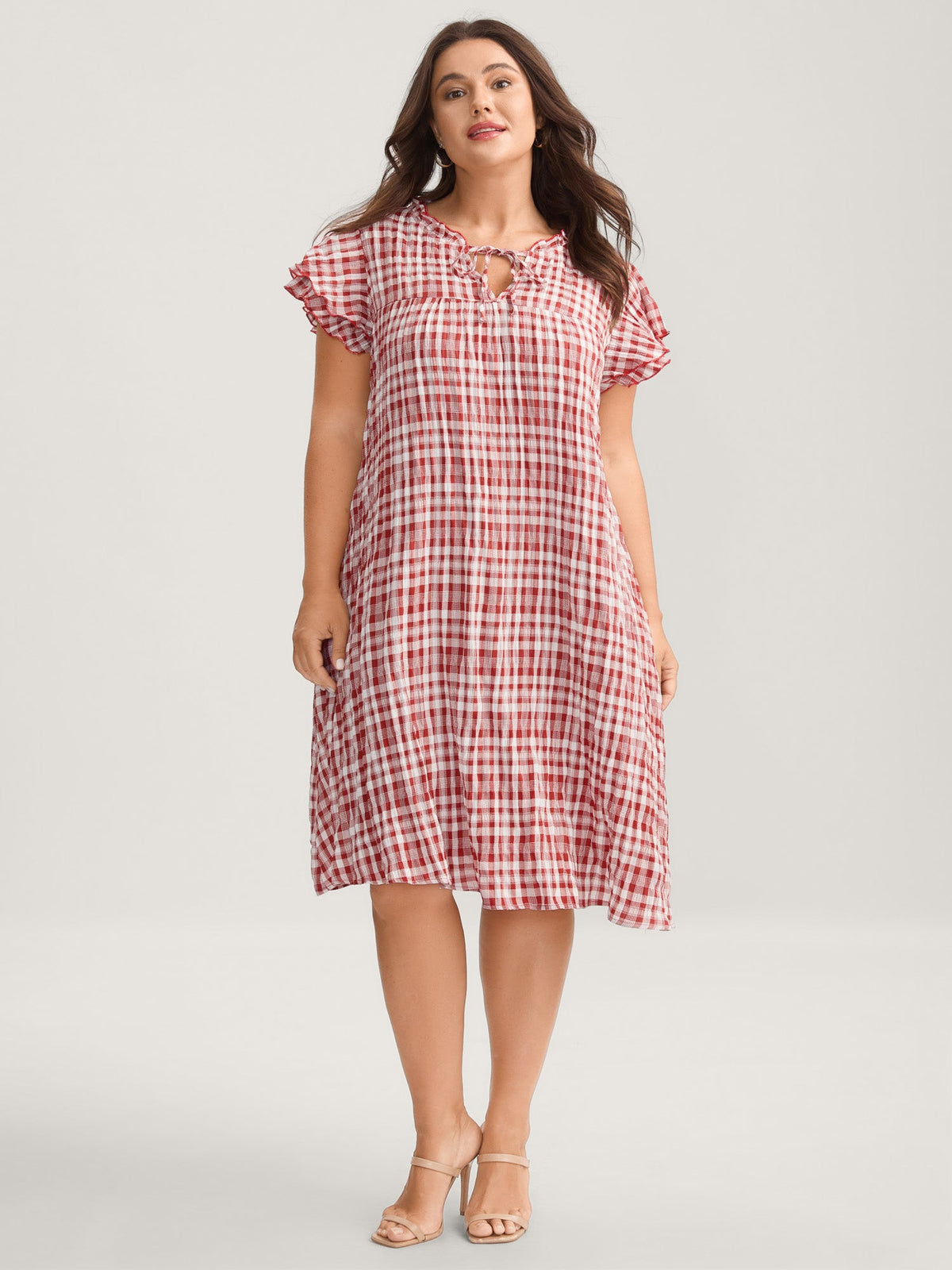 Sweet Plaid Pattern Pockets Mini Dress