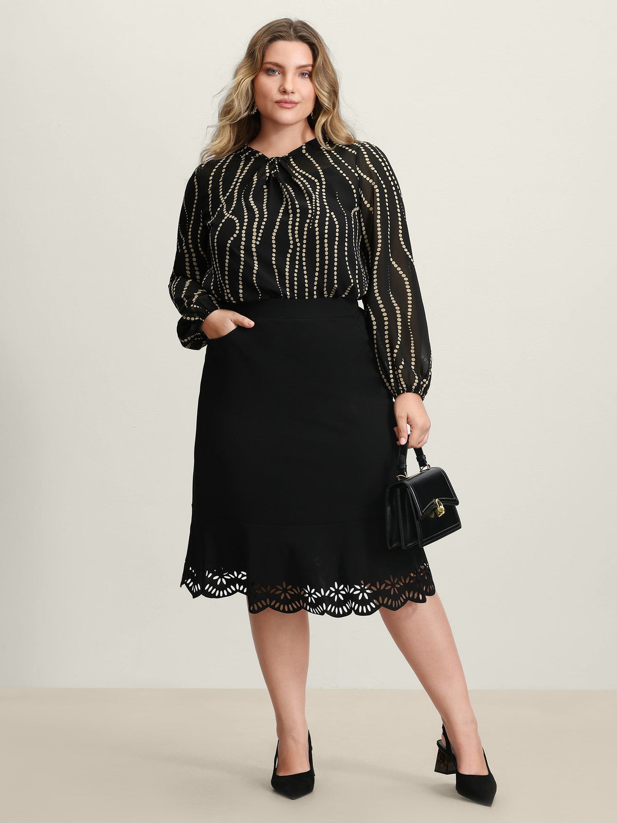 Knotted Neckline Chiffon Print Blouse