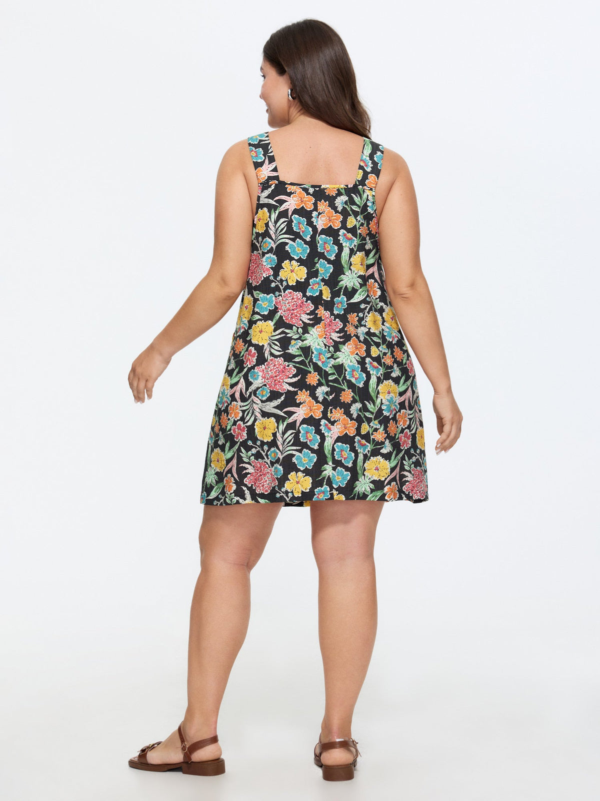 Floral Print Pockets Overall Mini Dress