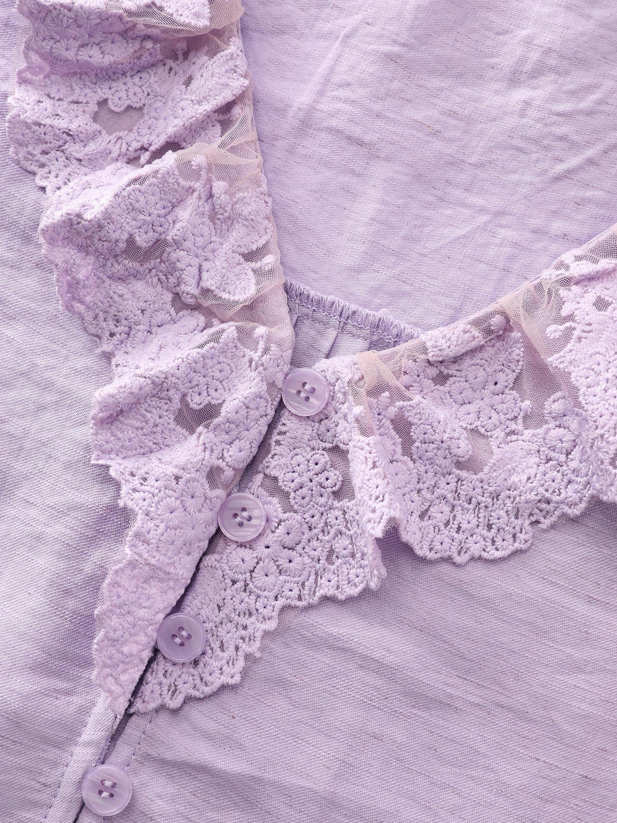 Ruffled Lace Neckline Button-Down Blouse
