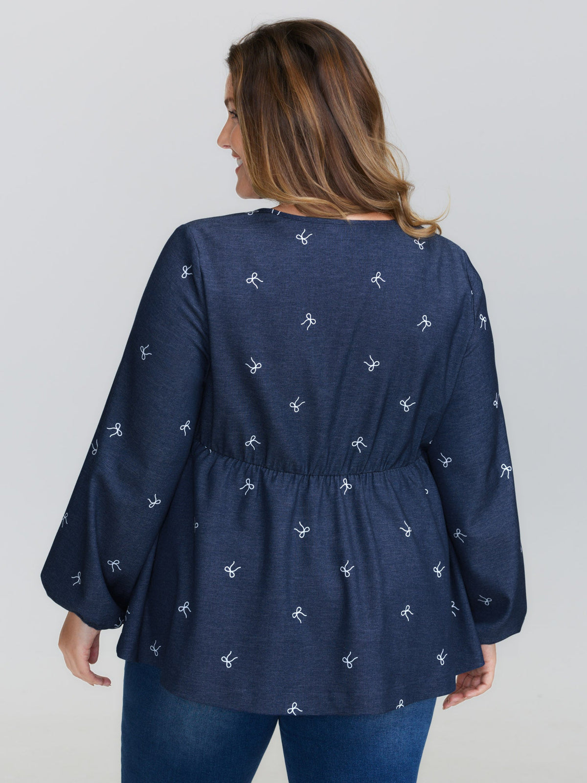 Stretchy Neck-Tie Bubble Sleeve Blouse