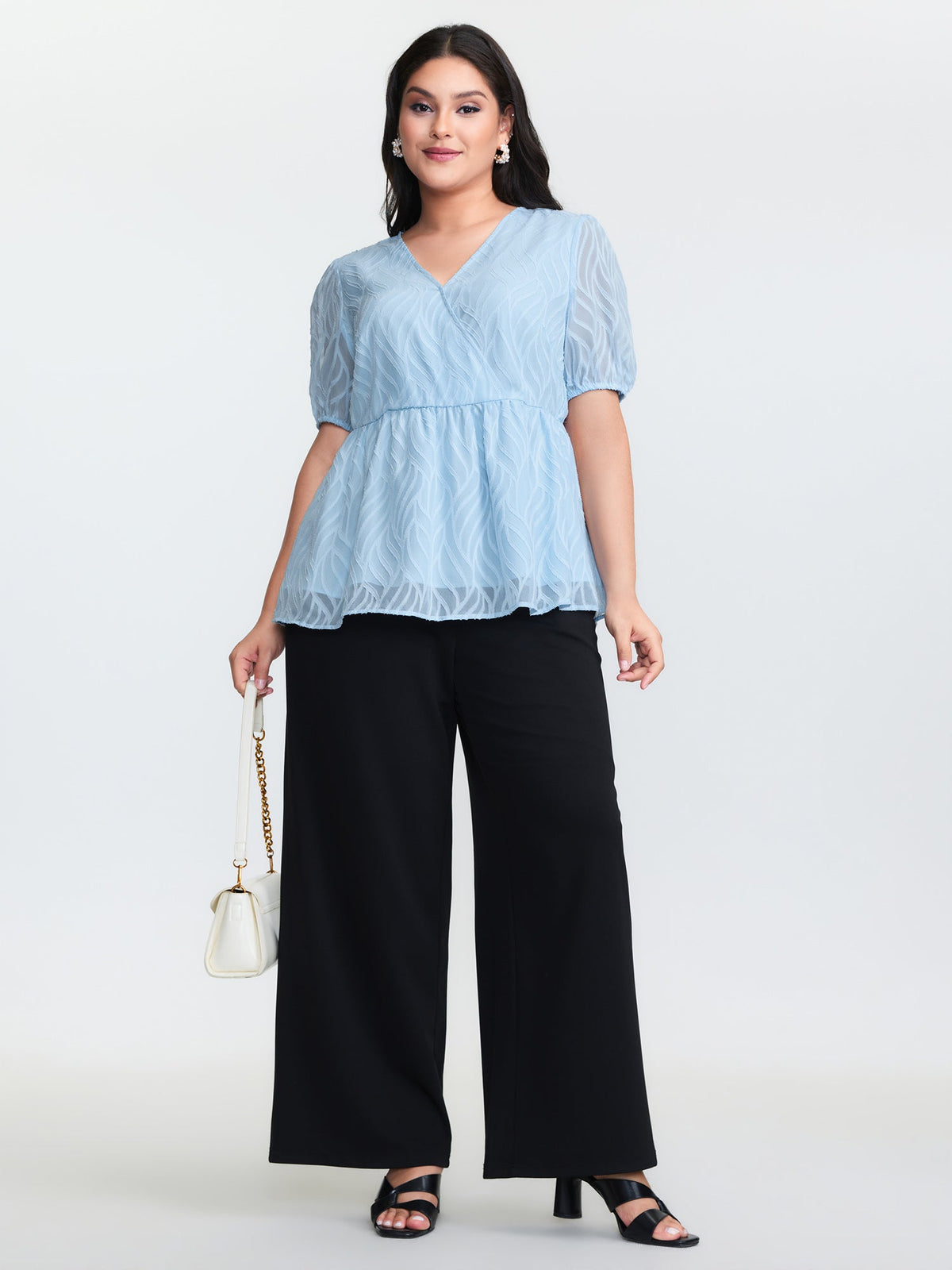 Floral Cut Fabric Stretchy Waist Flared Blouse