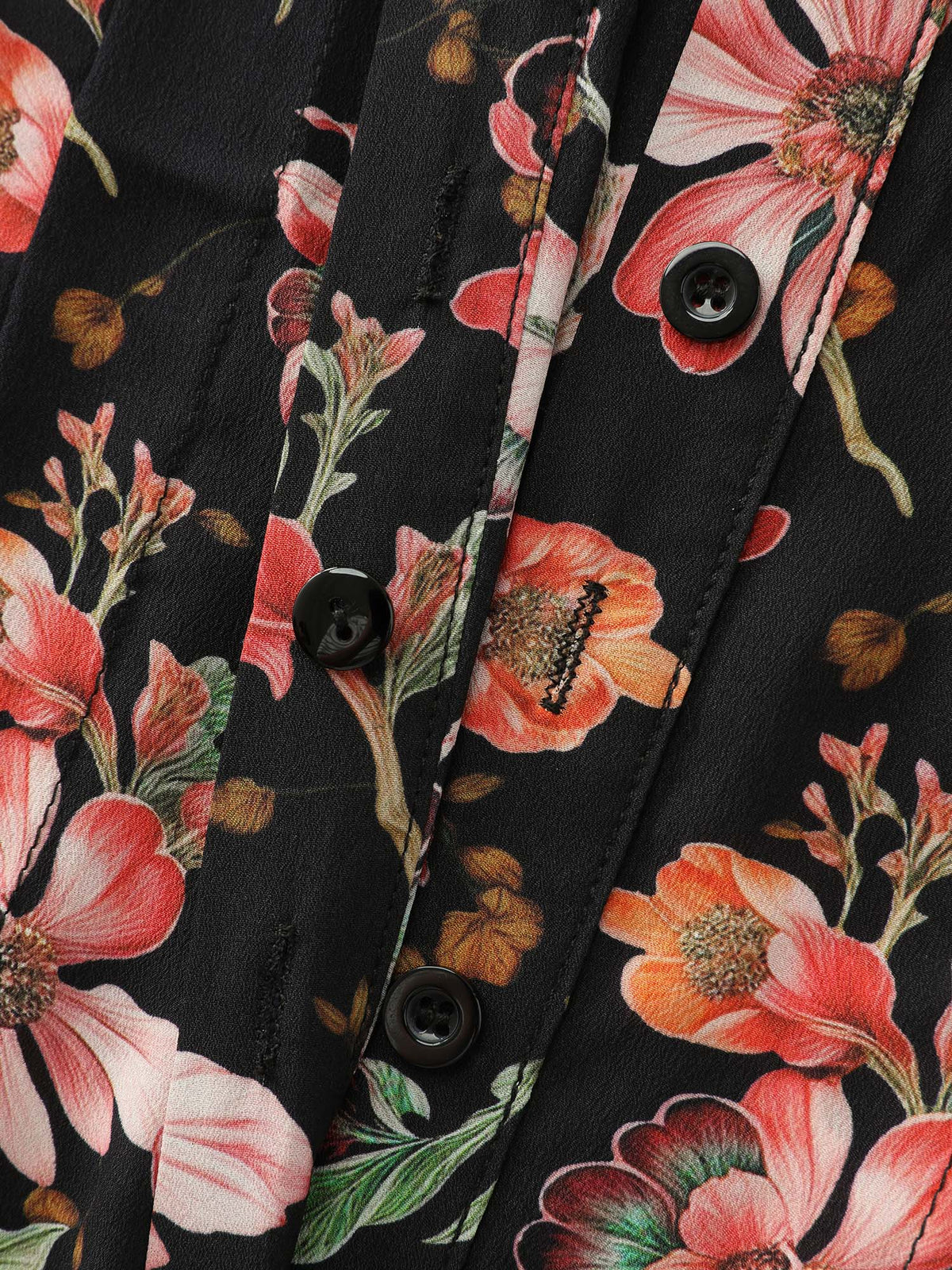 Floral Print Pleated Bow Button-Down Shirt