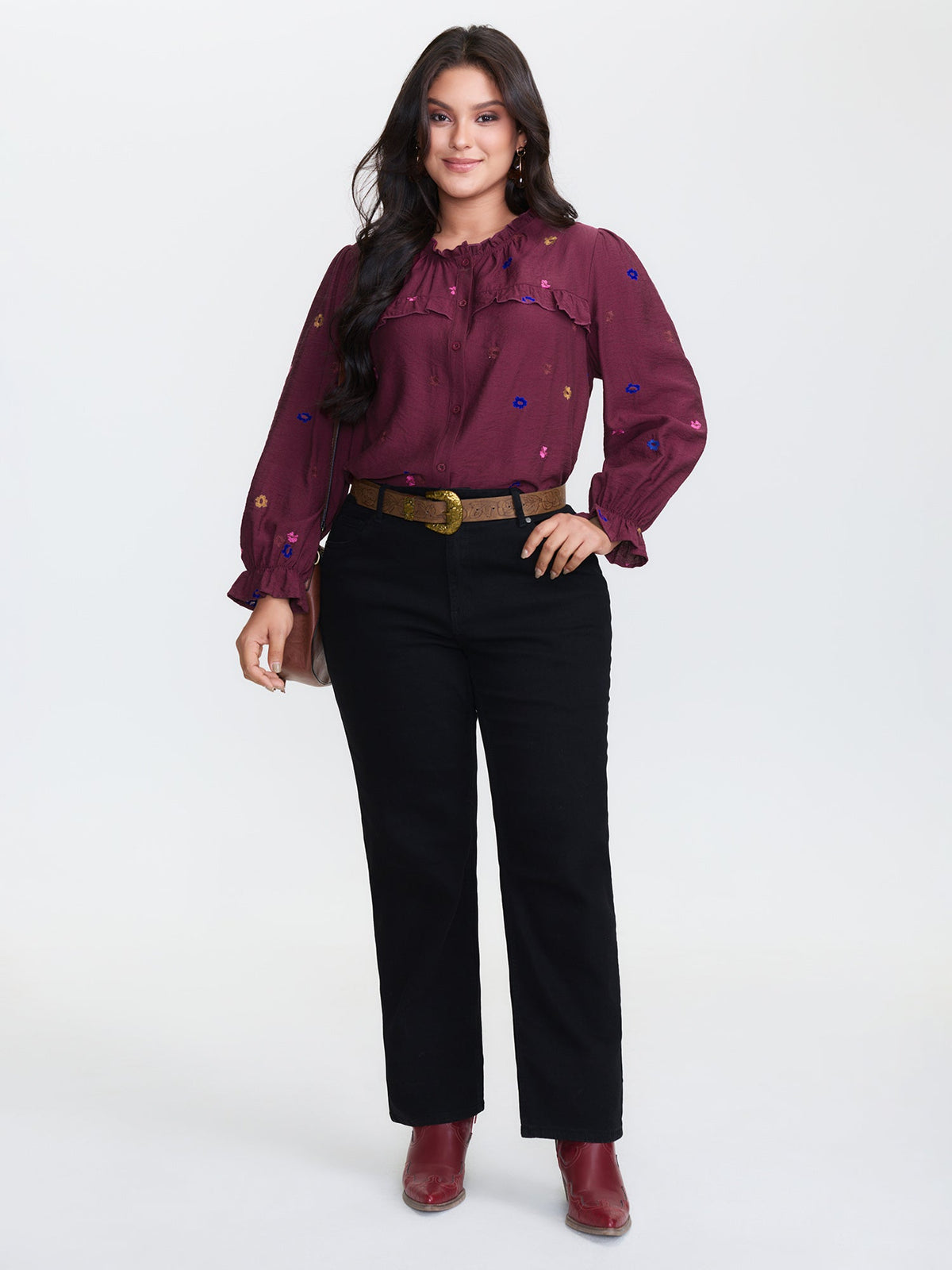 Colorful Floral Embroidery Button Shirt