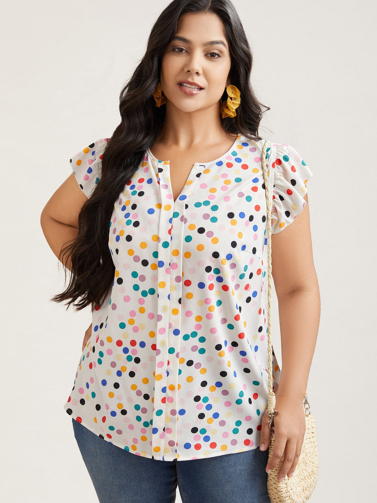 Polka Dot Flutter Sleeve Blouse