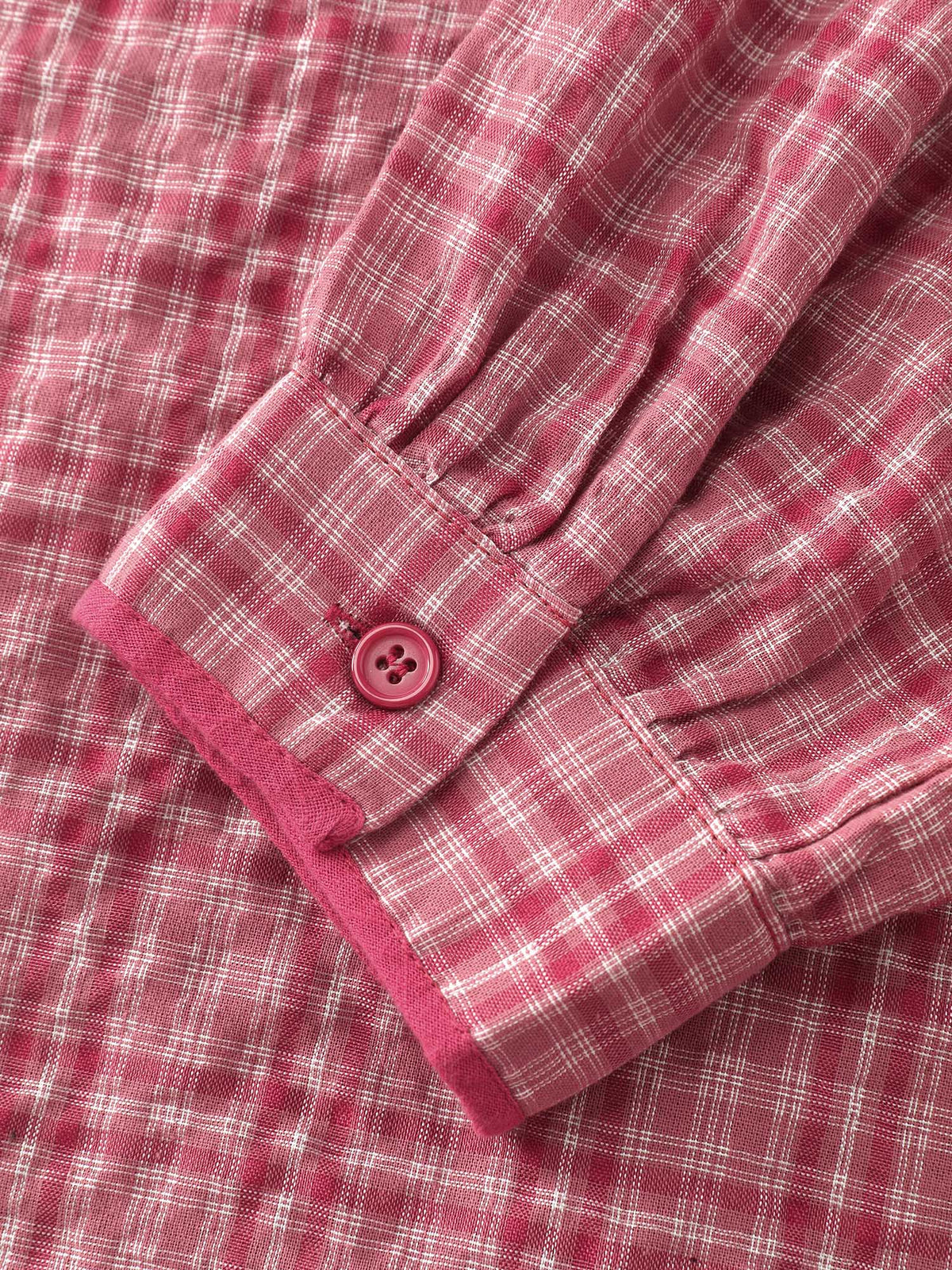Gingham Print Ruffled Neck-Tie Blouse