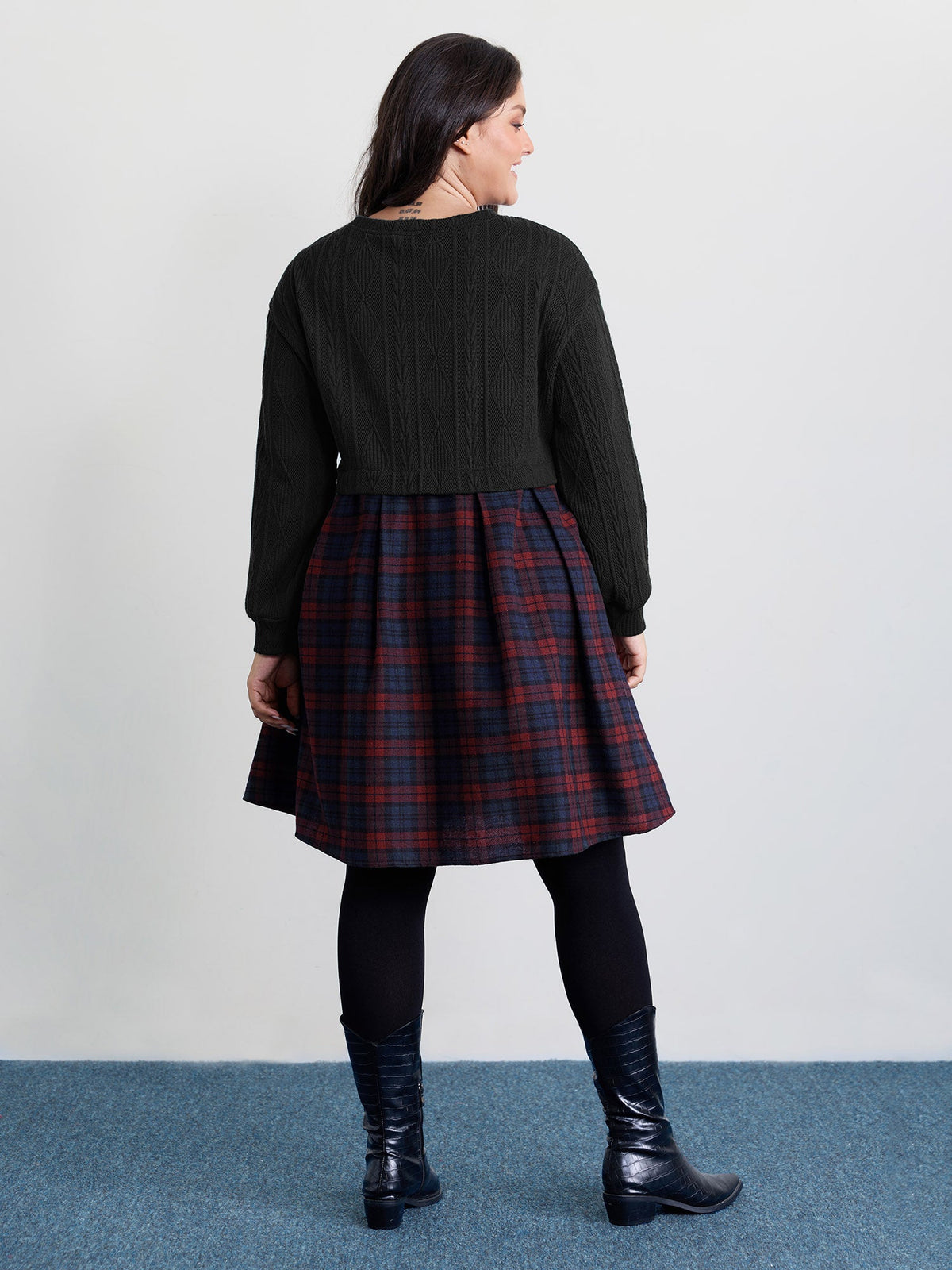 Layered Plaid Pockets Mini Dress