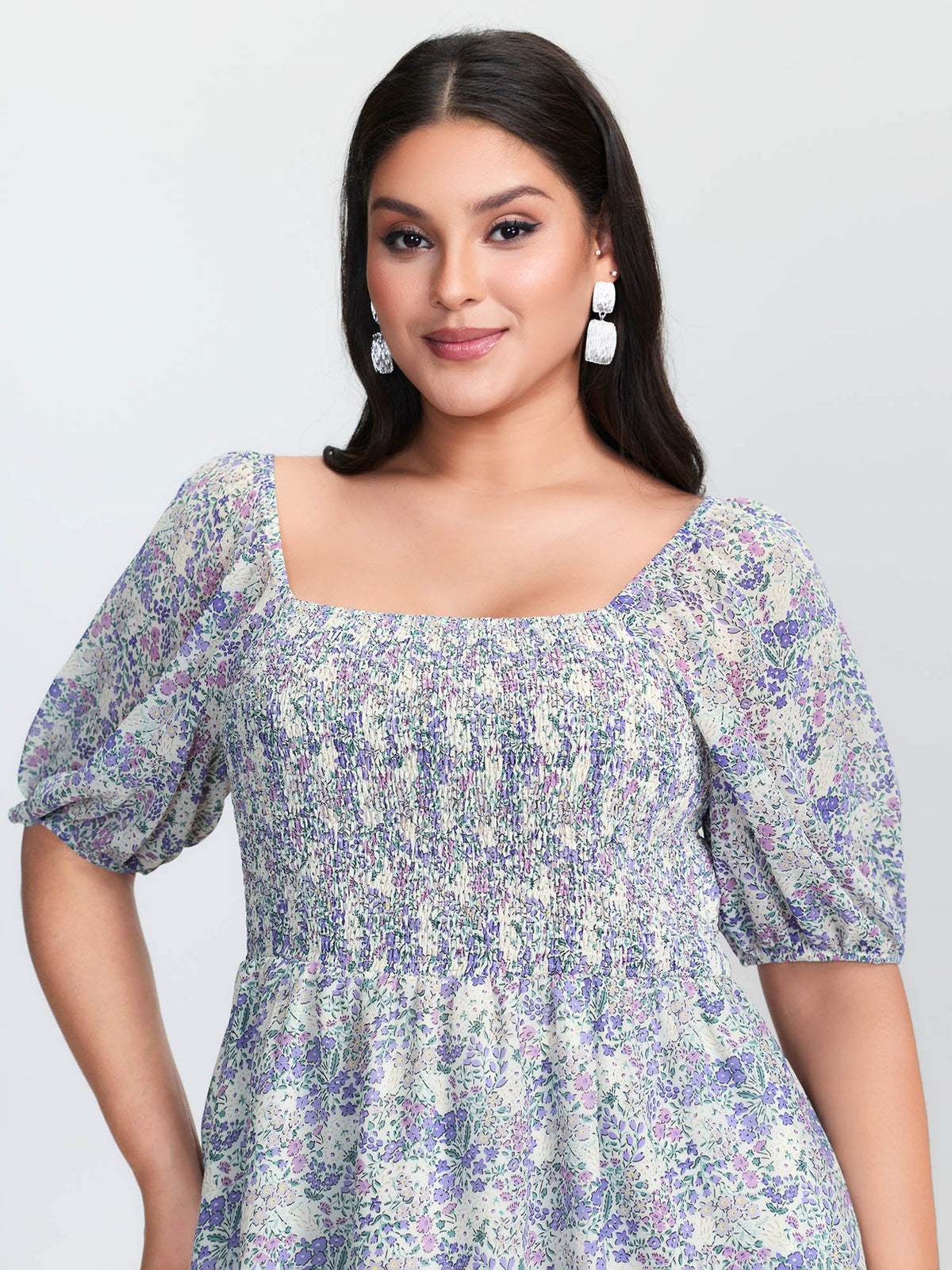 Floral Print Shirred Bodice Blouse