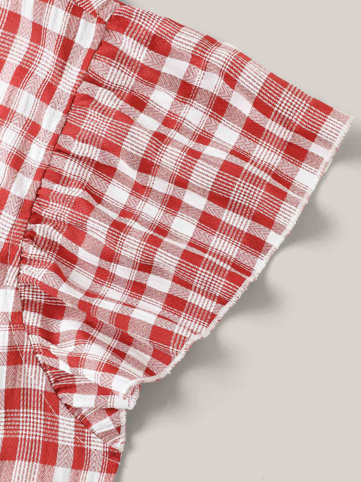 Plaid Print Textured Lotus Leaf Sleeve Shirt