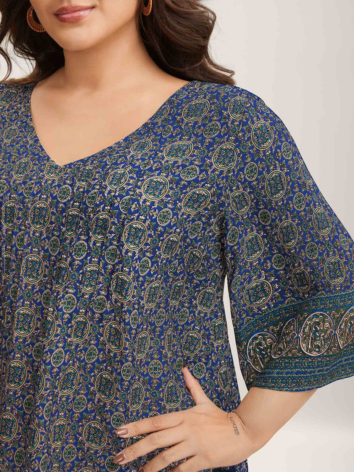 Pin-Tuck Pleat Ornate Print Relaxed Fit Shirt