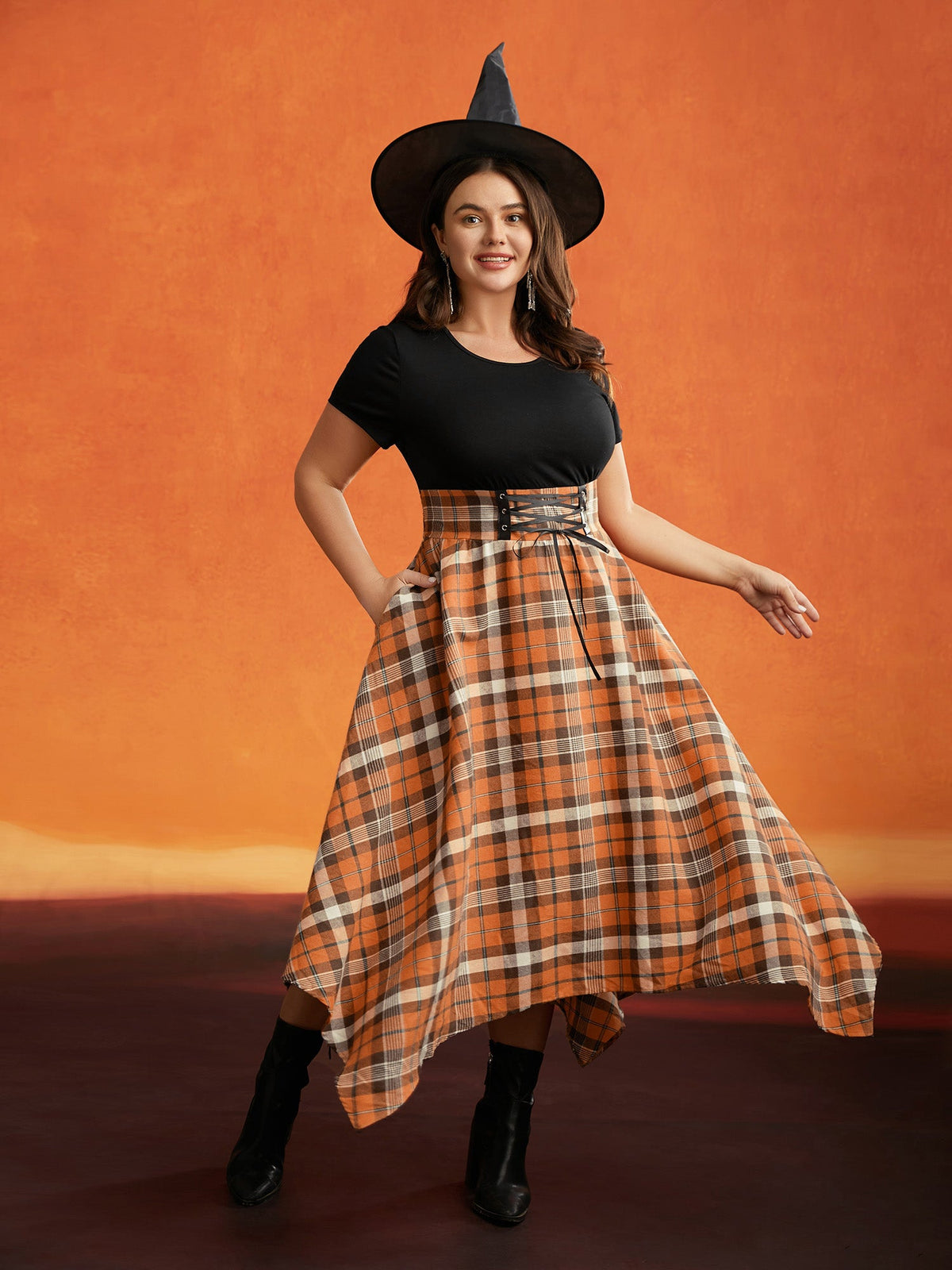 Elastic Plaid Asymmetrical Hem Dress