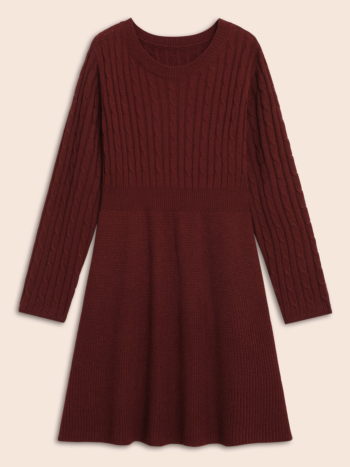 Cable Knit Fit-and-Flare Mini Sweater Dress