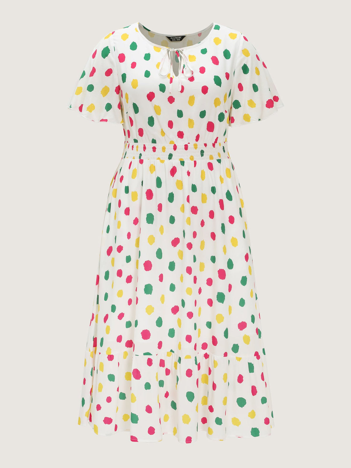 Supersoft Colorful Polka Dots Shirred Waist Midi Dress