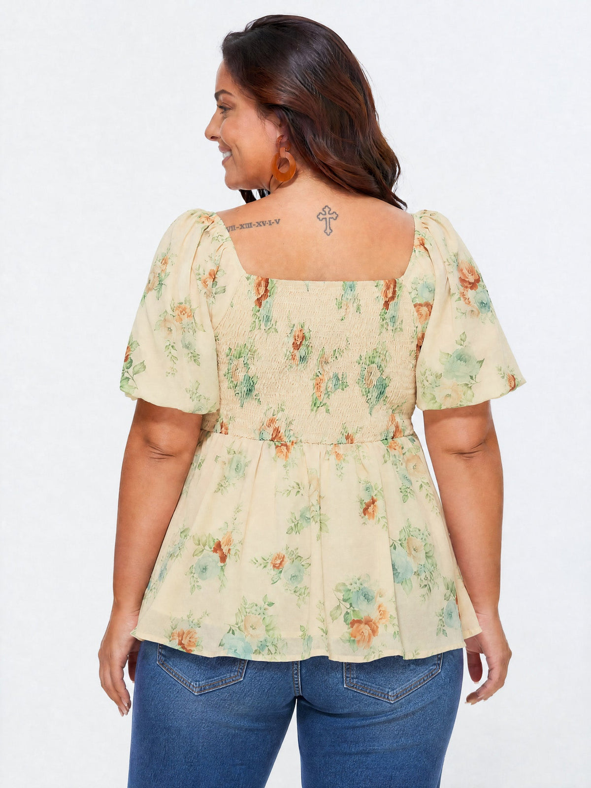 Floral Print Ruched Shirred Back Blouse