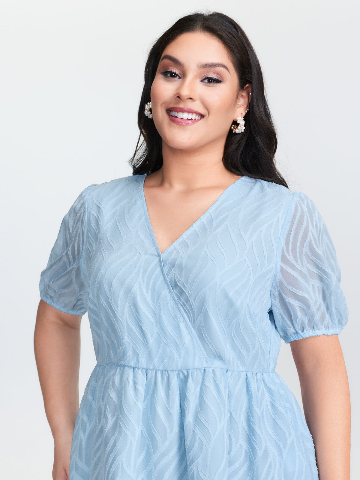 Floral Cut Fabric Stretchy Waist Flared Blouse