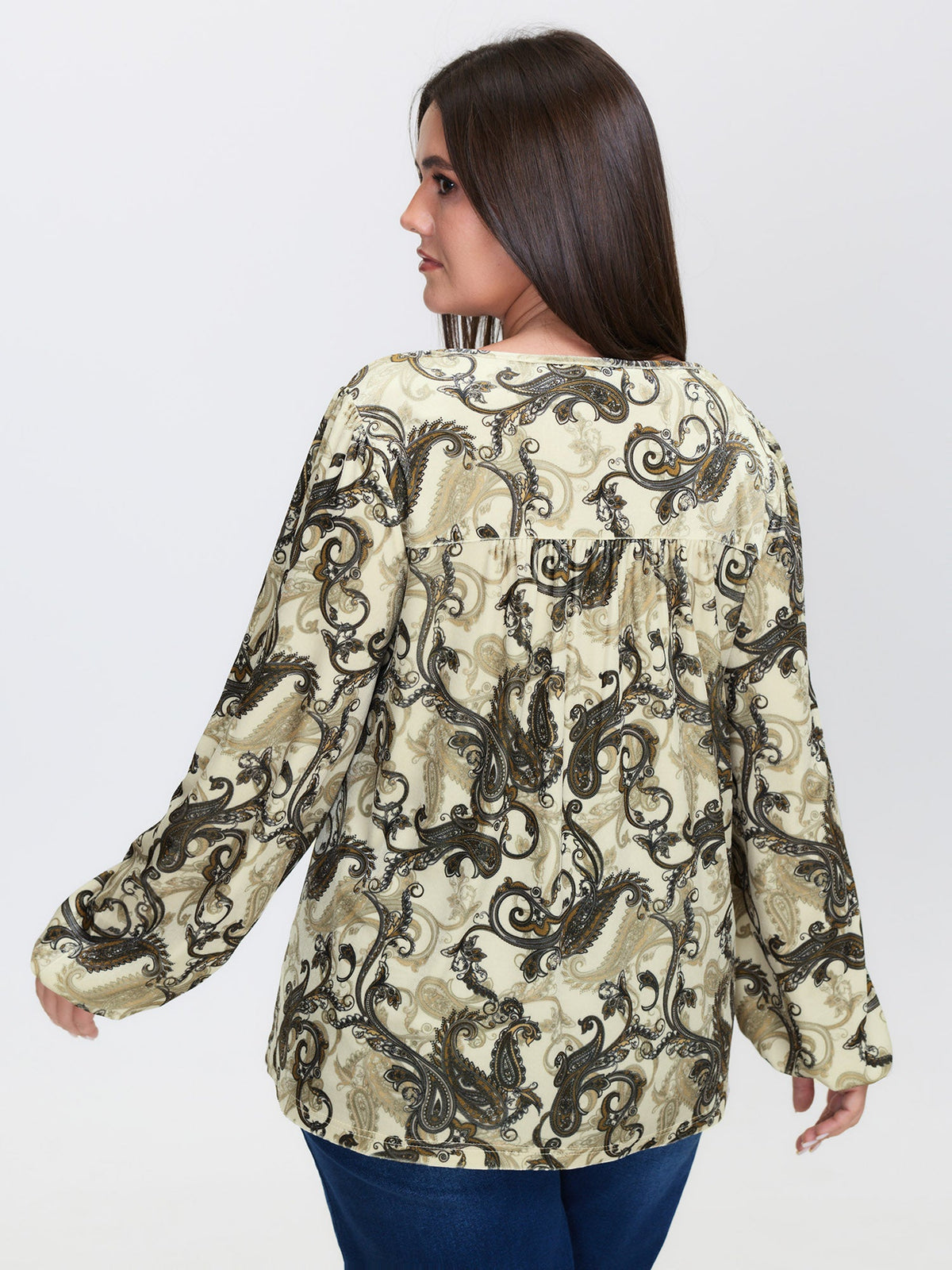 Paisley Velvety Print Lantern Sleeve Blouse