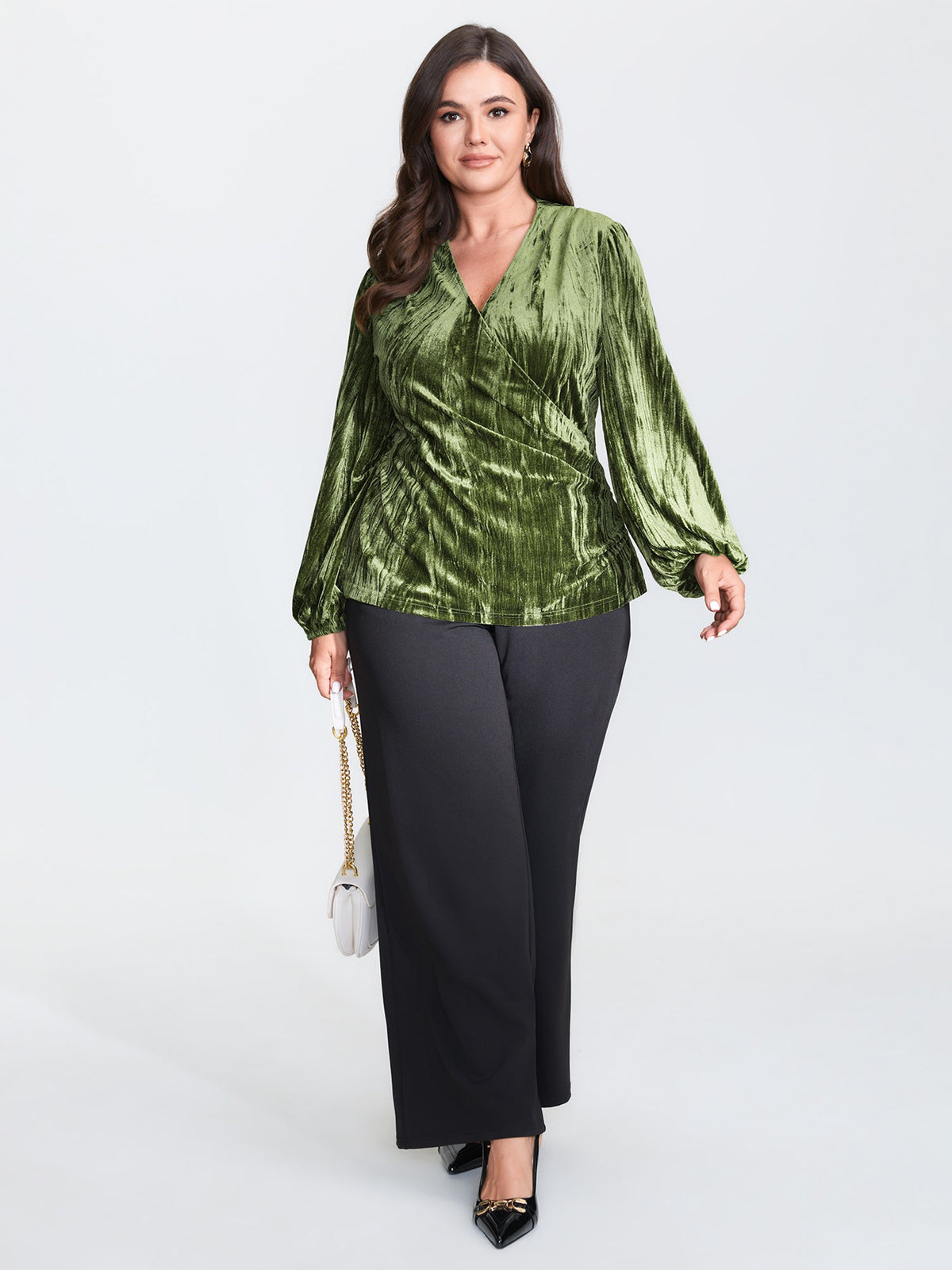 Textured Velvet Drape Neckline Blouse