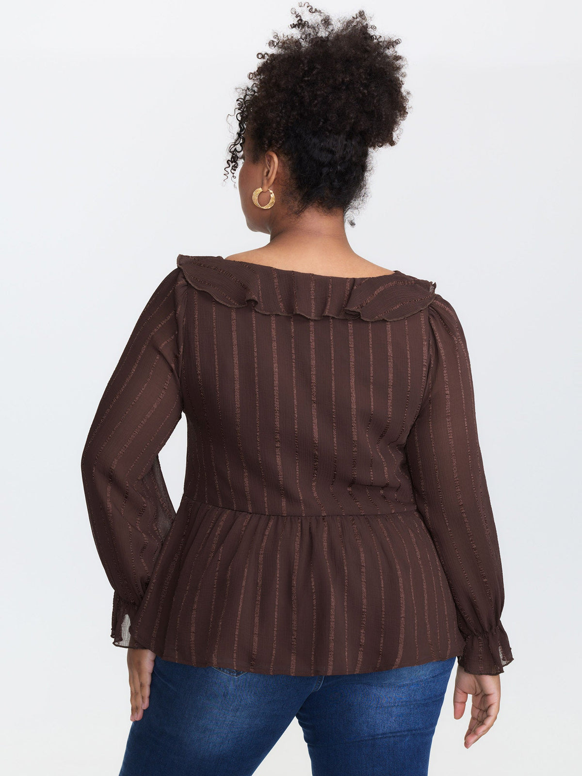 Textured Chiffon Ruffled Neckline Blouse