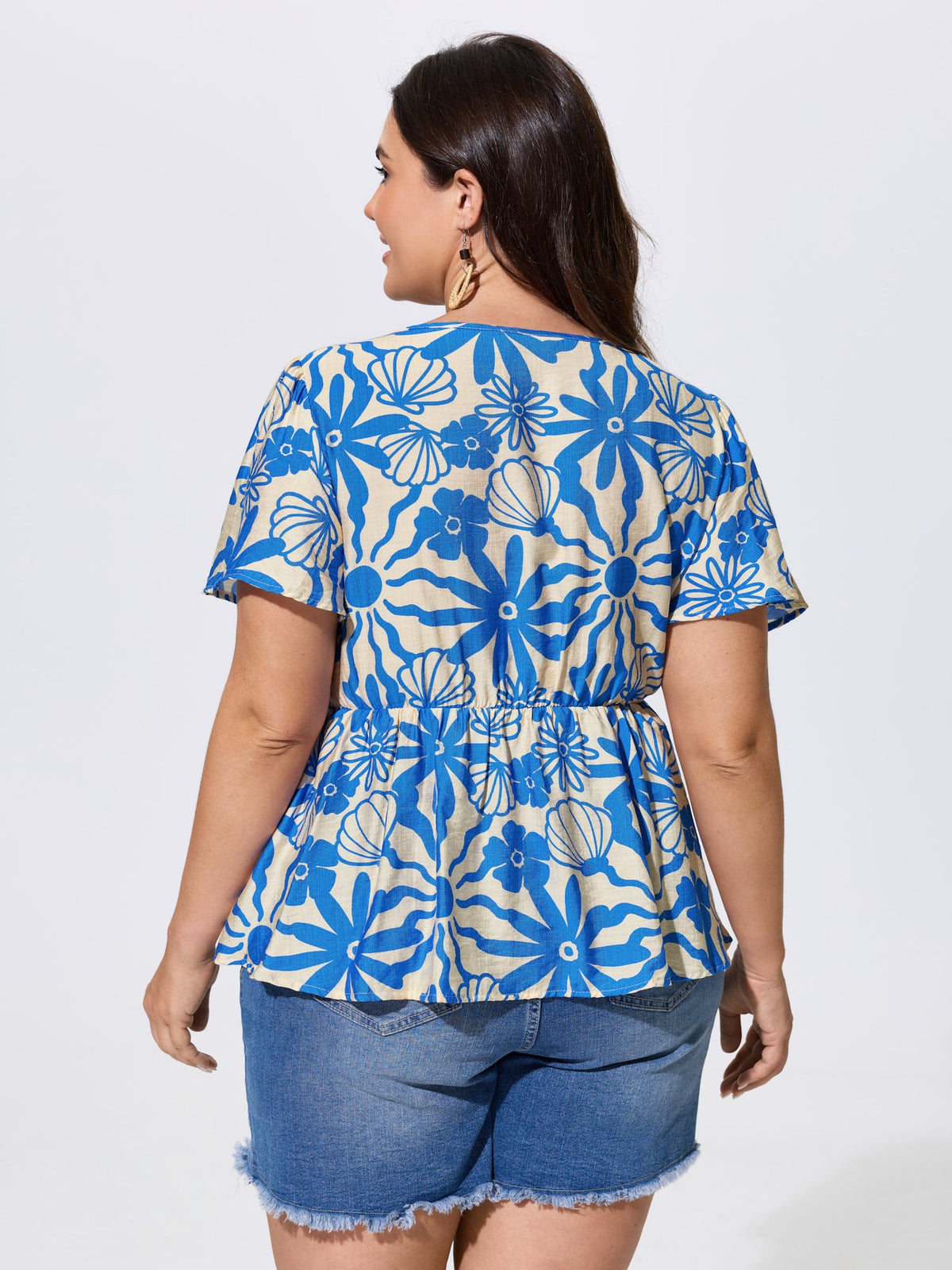 Floral Print Square Neckline Fitted Blouse
