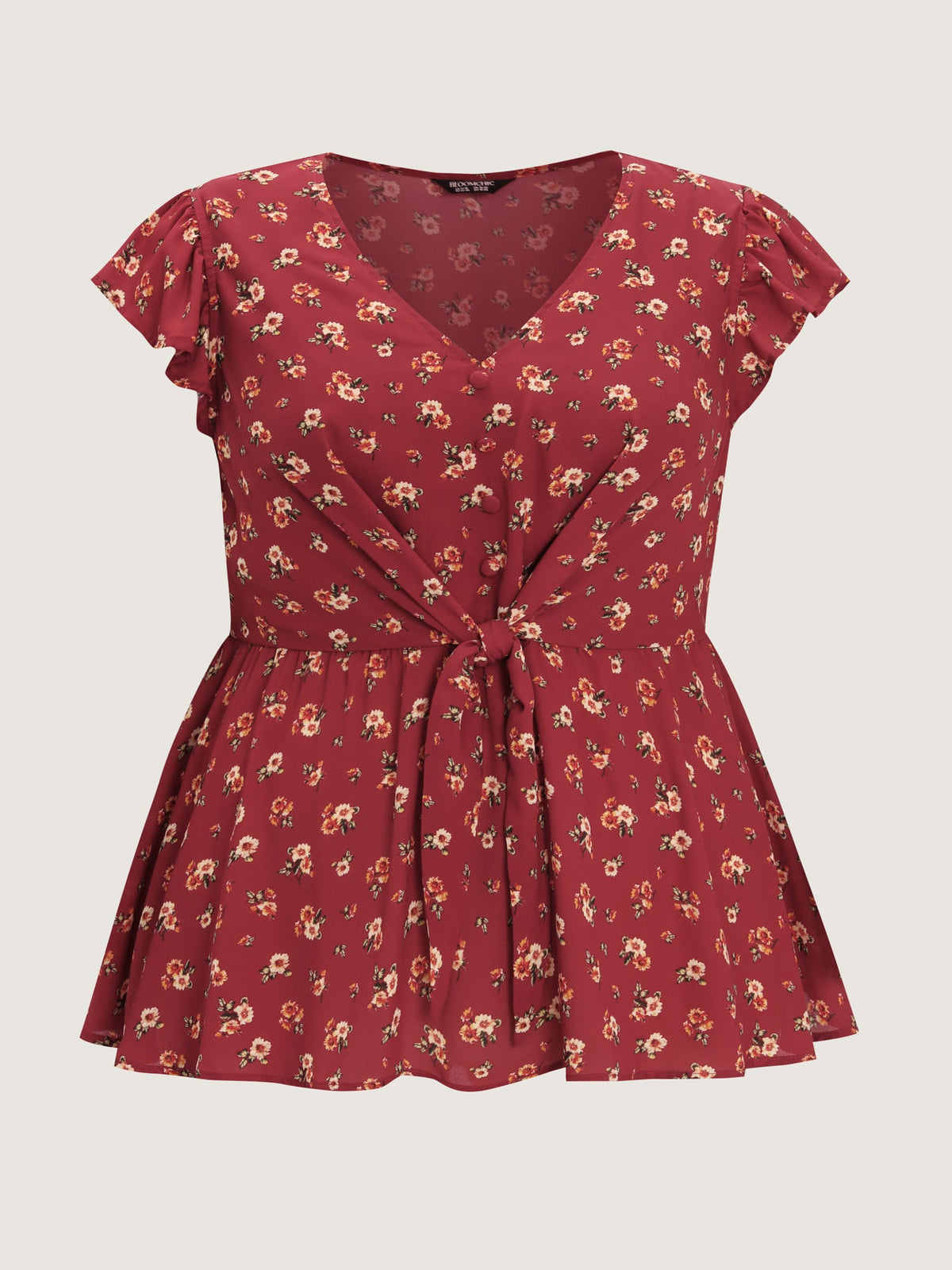 Floral Print Knotted Front-Tie Blouse