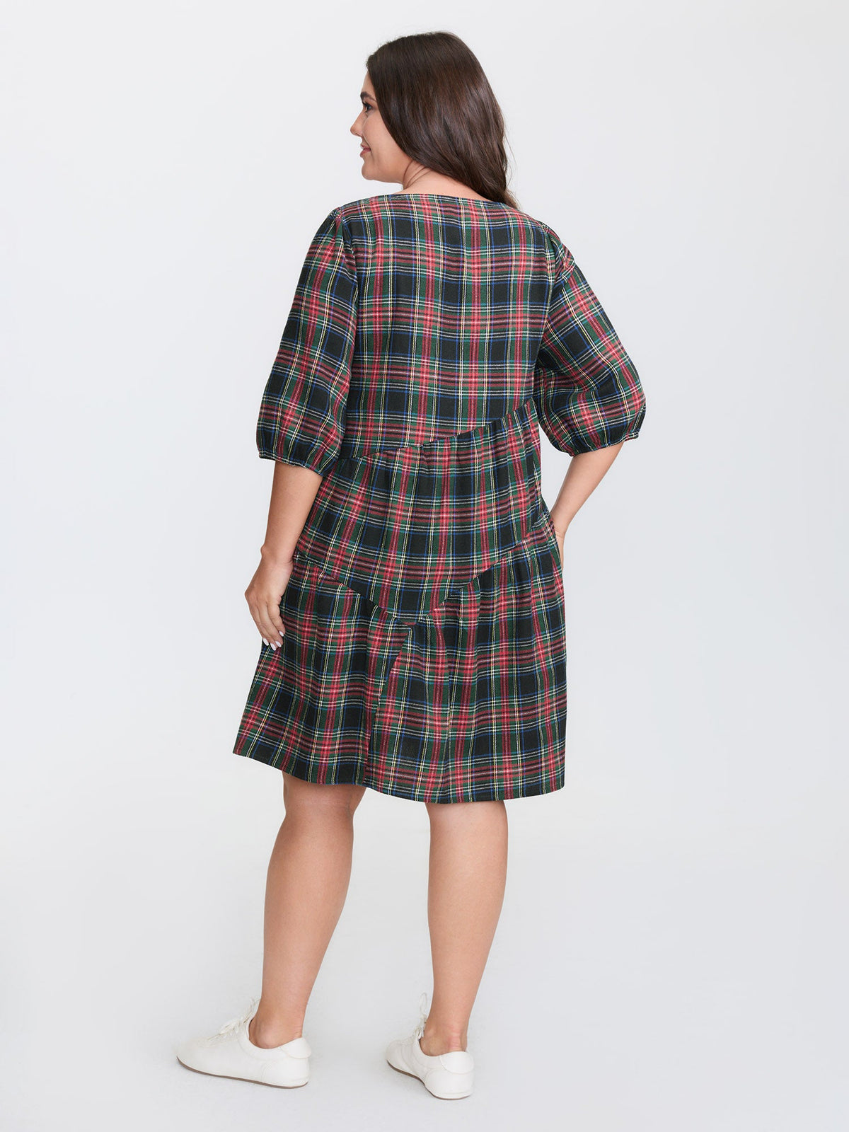Festive Plaid Wavy Trim Mini Dress