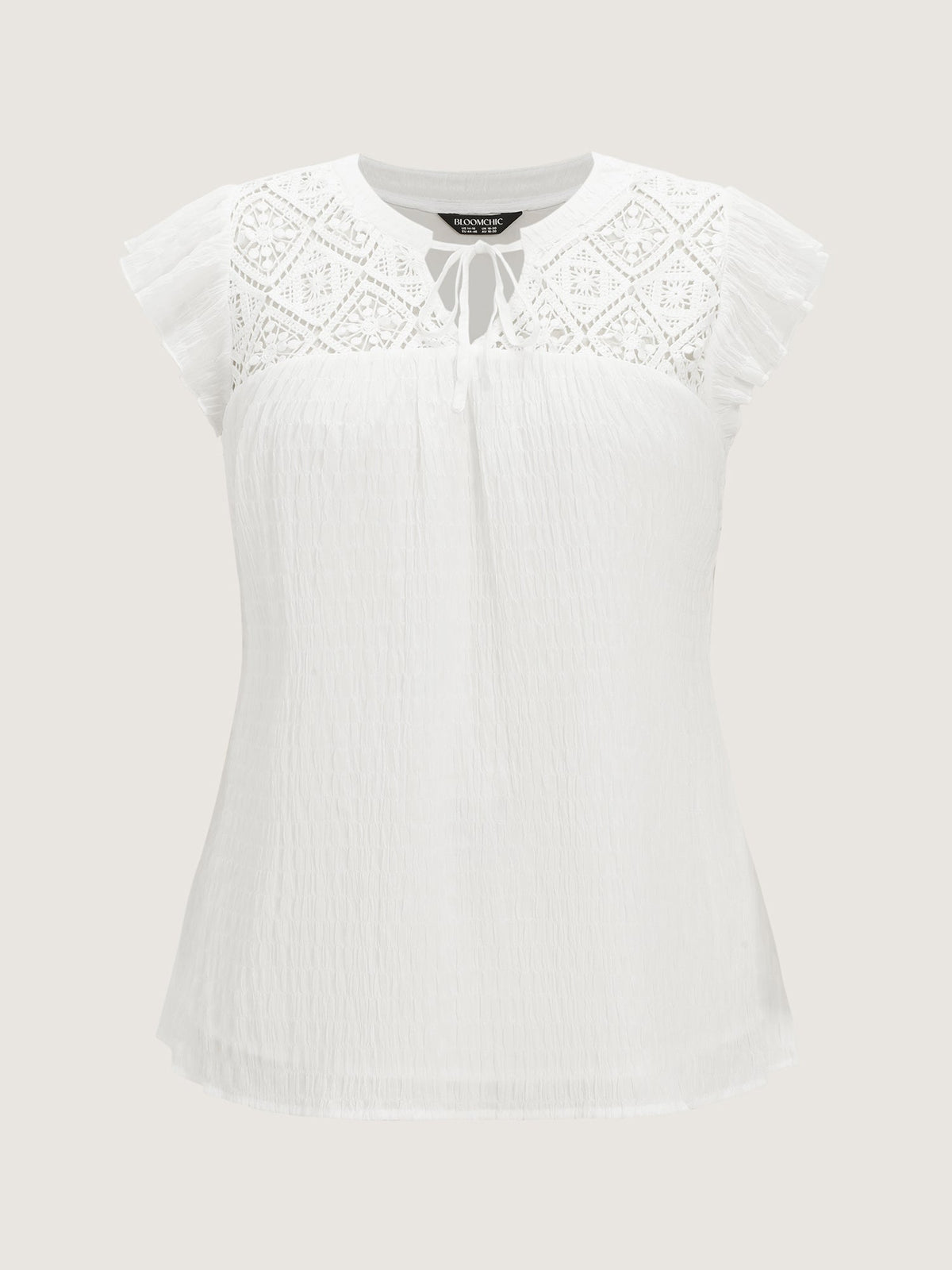 Cotton Textured Neckline Flutter Sleeve Blouse