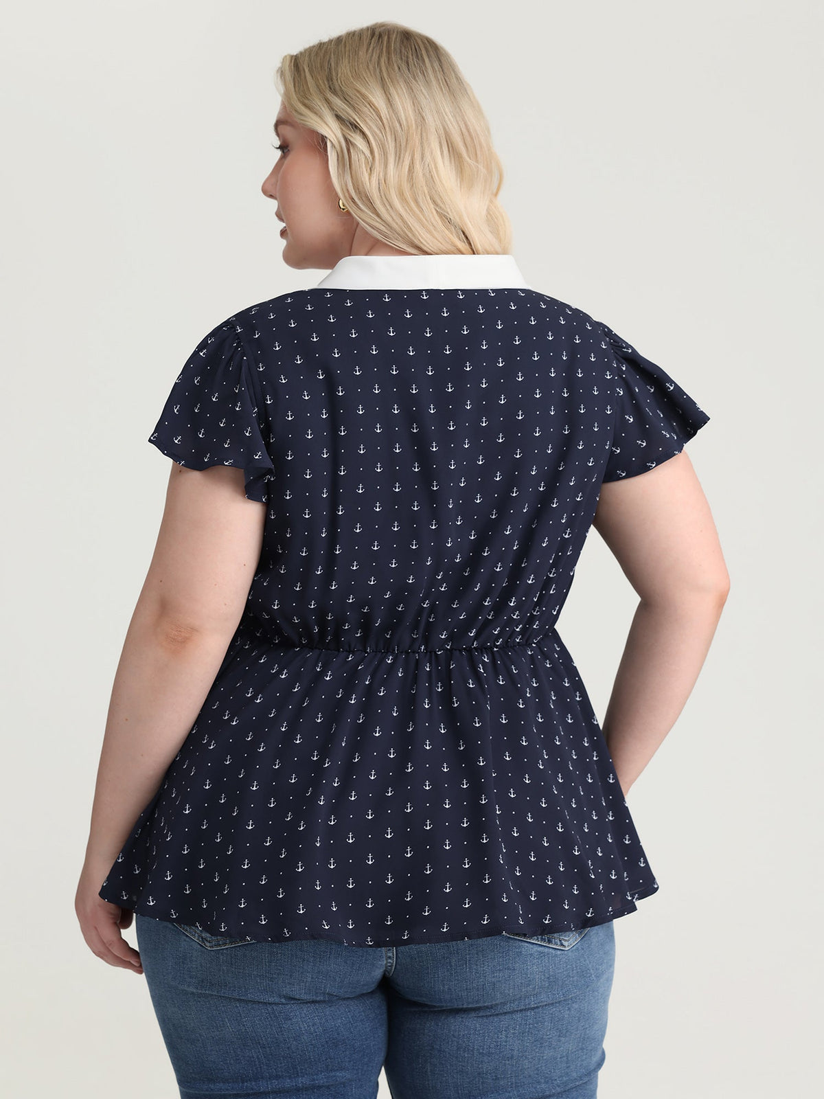 Color Contrast Ribbon Neckline Blouse