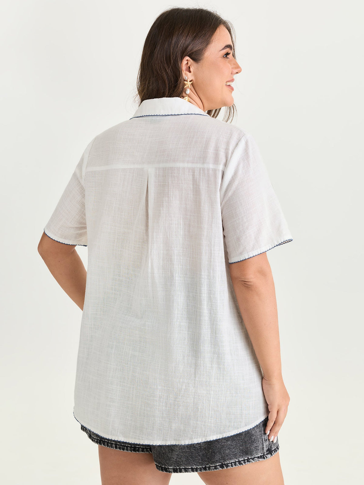 Pure Cotton Embroidered Semi Sheer Blouse