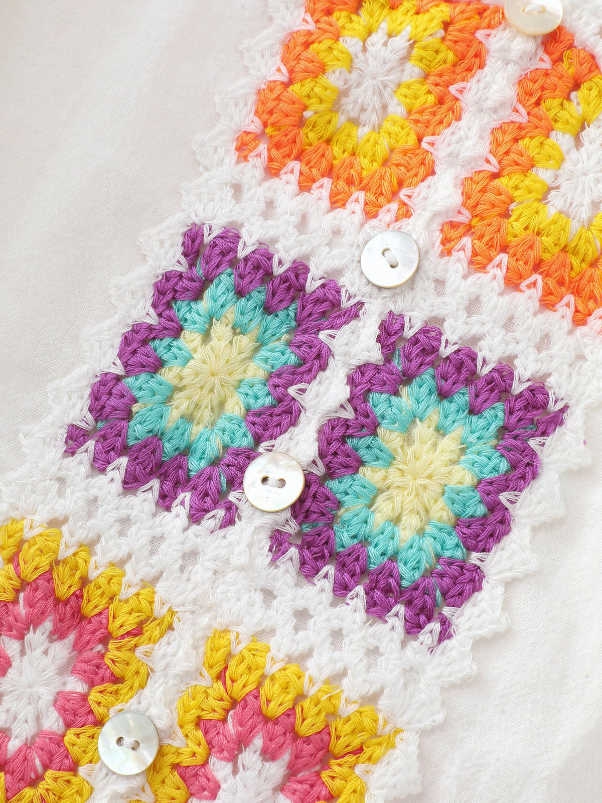 Cotton Colorful Floral Crochet Fit And Flare Blouse