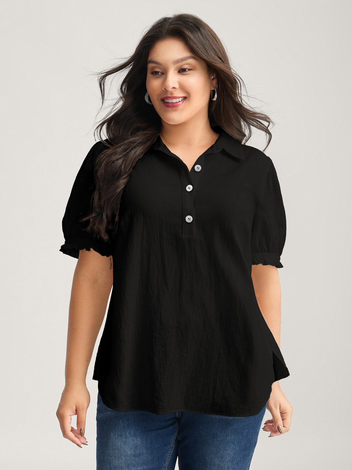 Pure Cotton Ruffled Puffy Sleeve Blouse