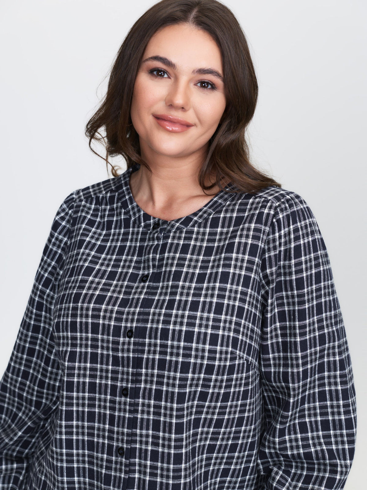 Plaid Pattern Button-Down Blouse