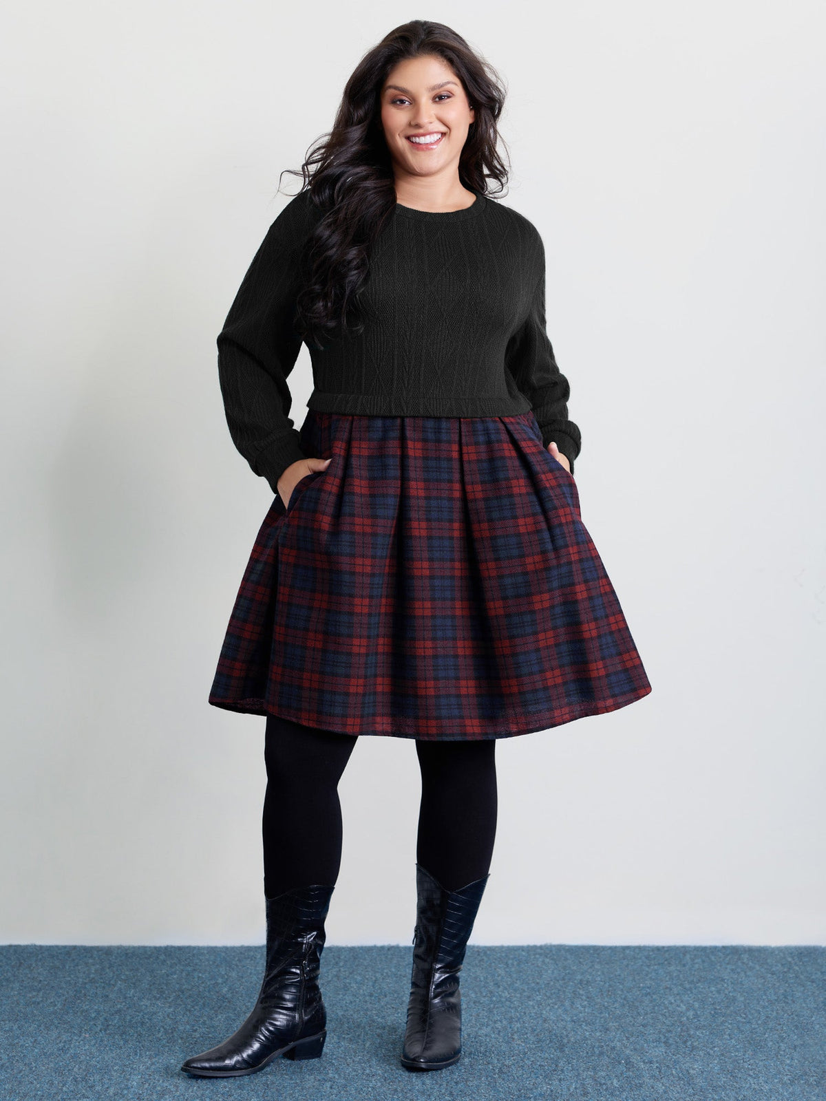 Layered Plaid Pockets Mini Dress