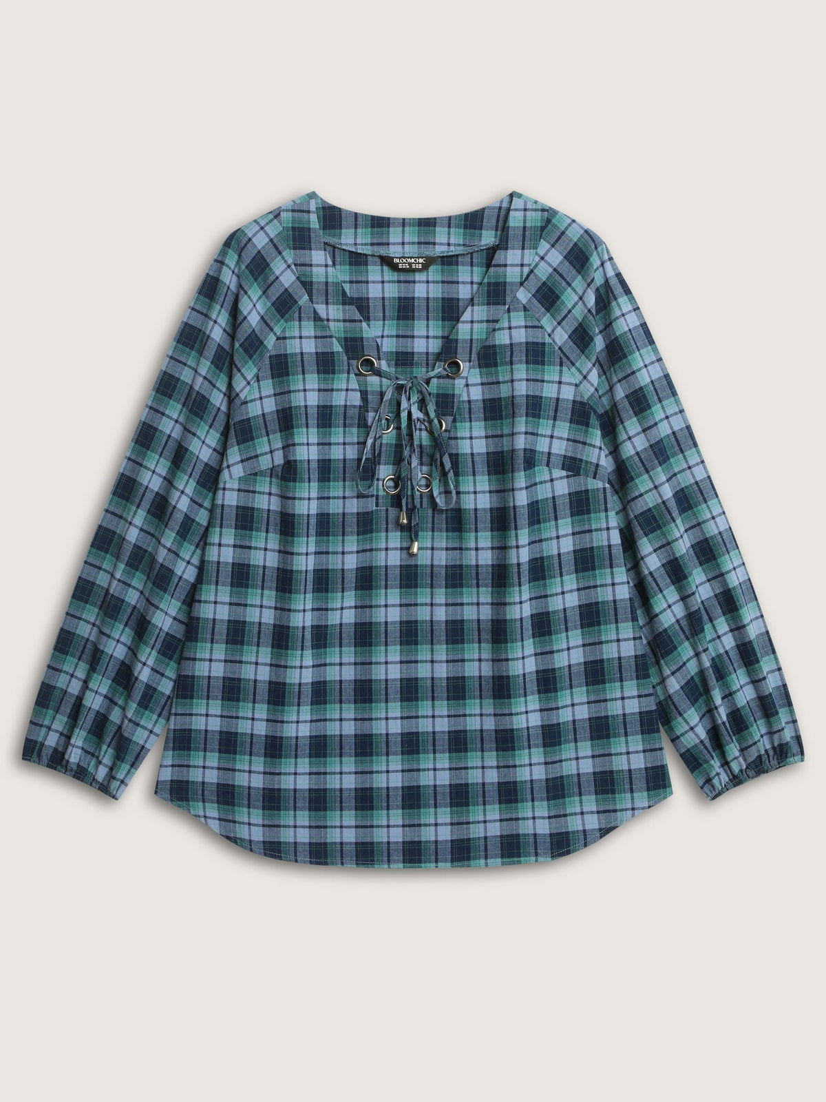 Plaid 2-in-1 Neck Tie Blouse