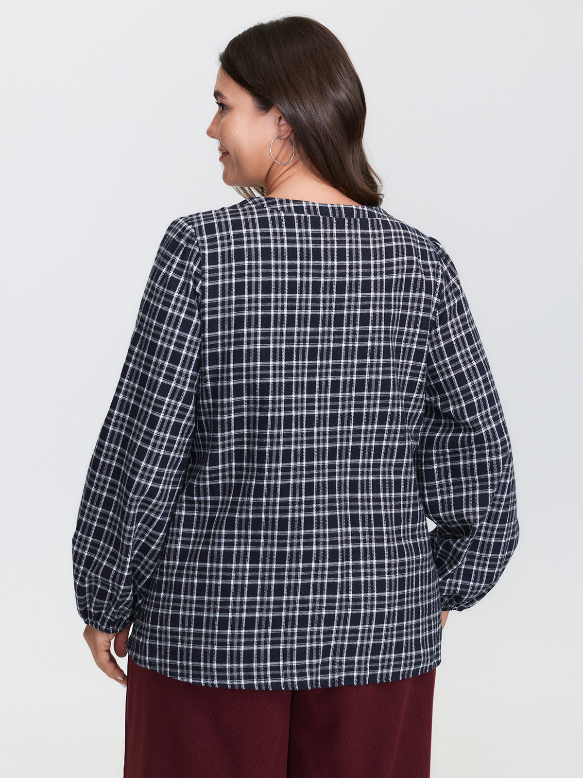 Plaid Pattern Button-Down Blouse