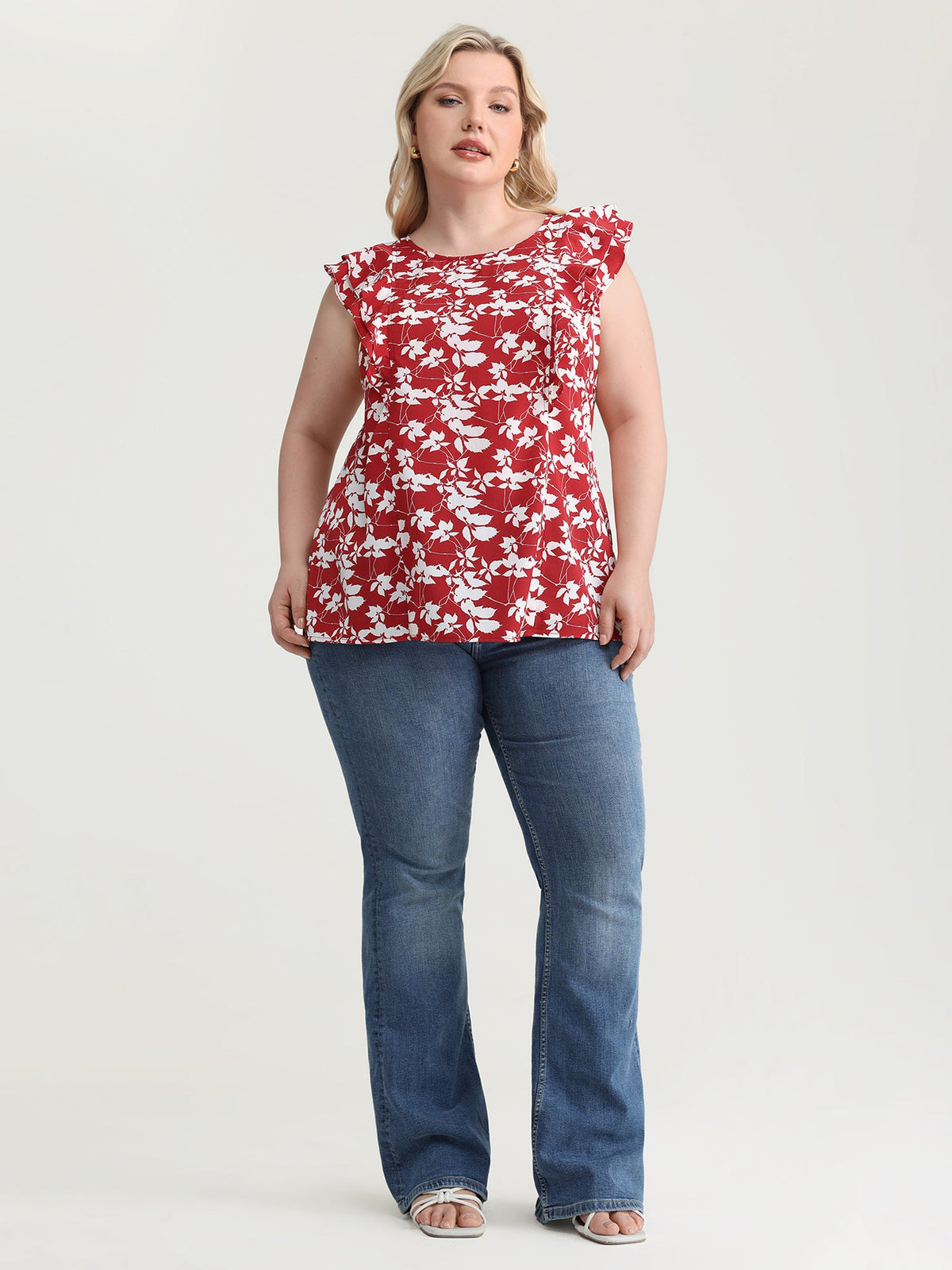 Floral Print Ruffled Cap Sleeve Blouse