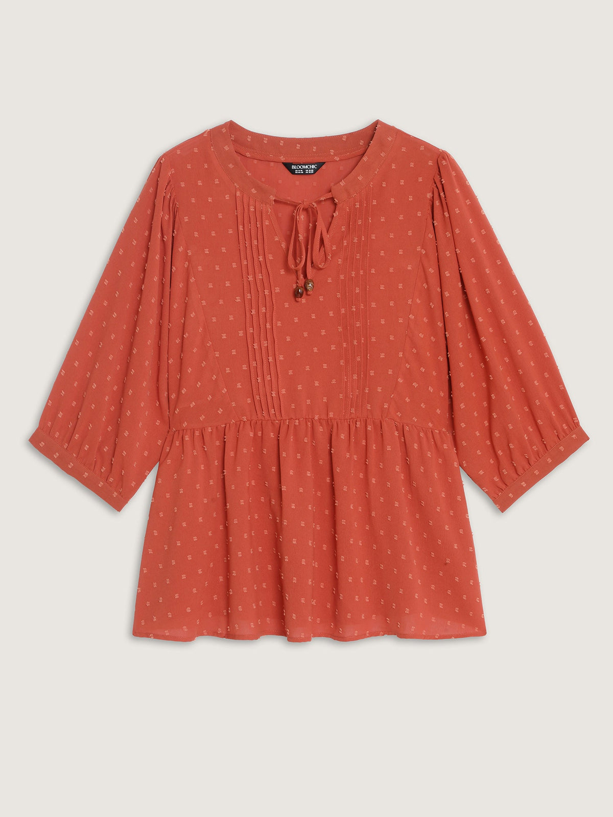 Textured V‑Neck Tie Front Pleated Blouse