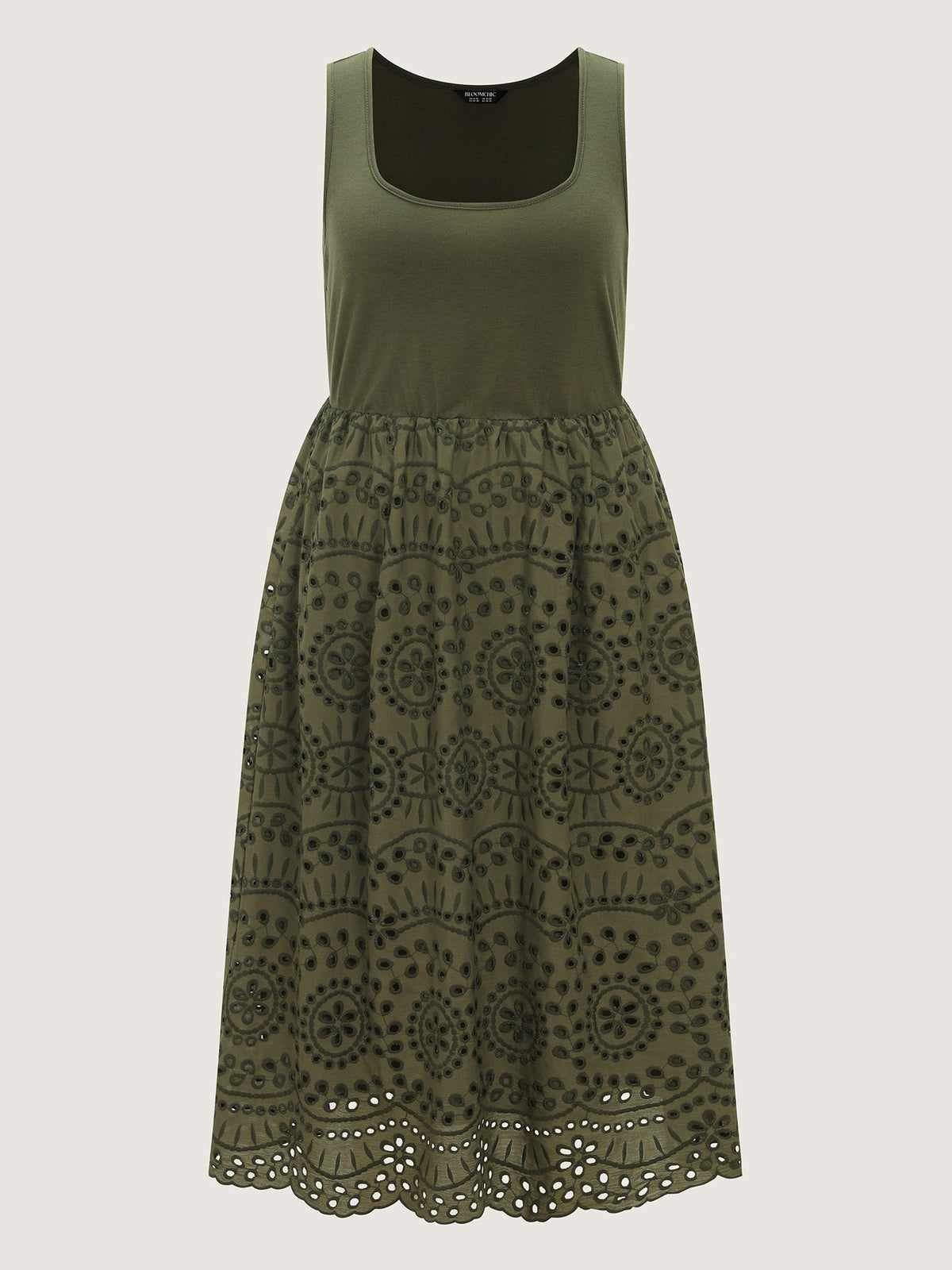 Stretchy Floral Embroidered Pocket Midi Dress