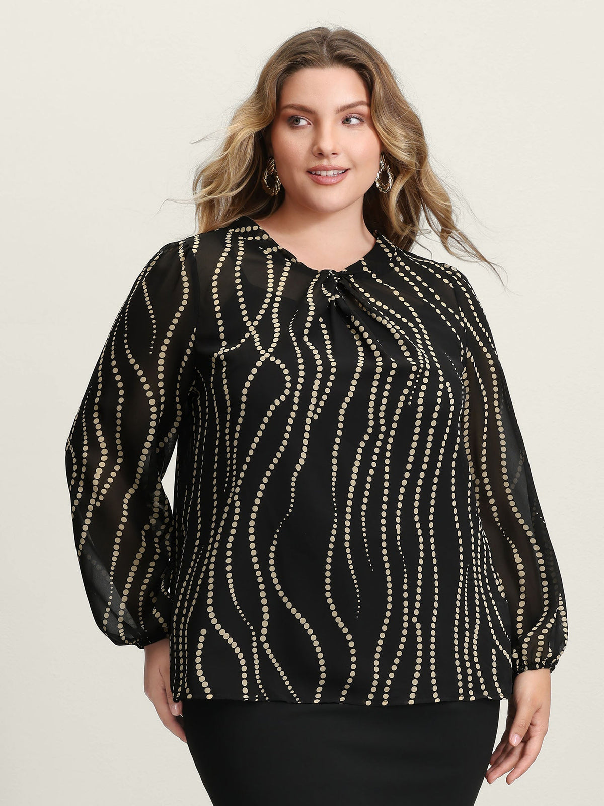 Knotted Neckline Chiffon Print Blouse