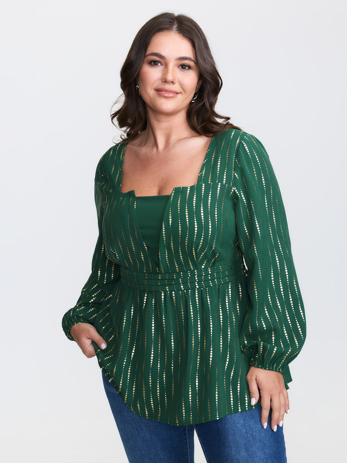 Shimmery Sequin Cinched-Waist Blouse