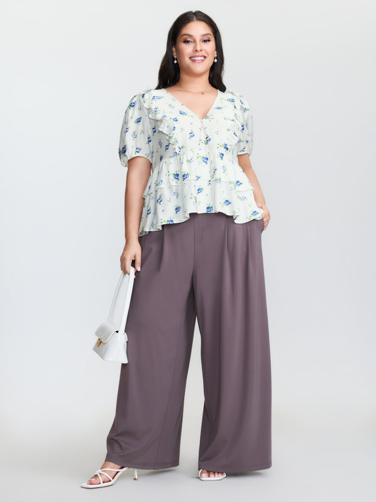 Floral Print Tiered V-Neck Blouse